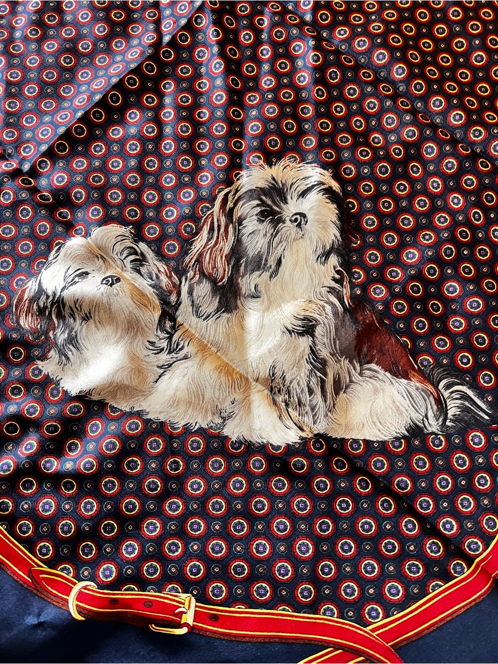 Echo Navy Silk Dog Print Square Scarf Italy Vintage Equestrian Luxury - Picture 14 of 16
